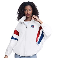 Women's G-III Sports by Carl Banks  White New York Rangers Game News Oversized Full-Zip Hoodie Jacket