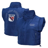 Women's Mitchell & Ness  Blue New York Rangers Cropped Full-Zip Puffer Vest