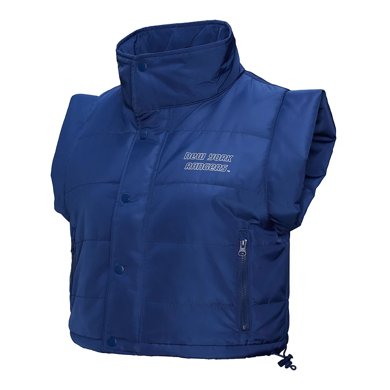 Women's Mitchell & Ness  Blue New York Rangers Cropped Full-Zip Puffer Vest