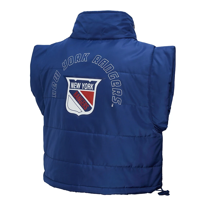 Women's Mitchell & Ness  Blue New York Rangers Cropped Full-Zip Puffer Vest