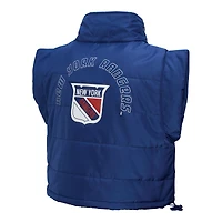 Women's Mitchell & Ness  Blue New York Rangers Cropped Full-Zip Puffer Vest
