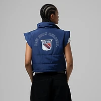 Women's Mitchell & Ness  Blue New York Rangers Cropped Full-Zip Puffer Vest
