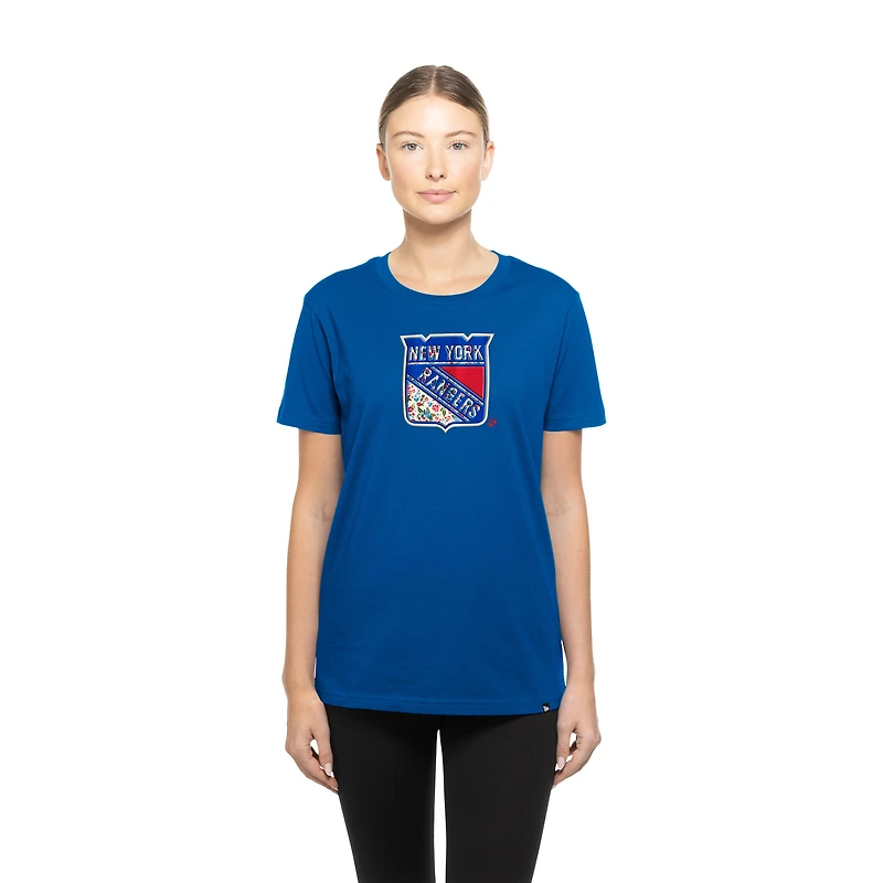 T-shirt à imprimé floral New Era bleu York Rangers pour femme