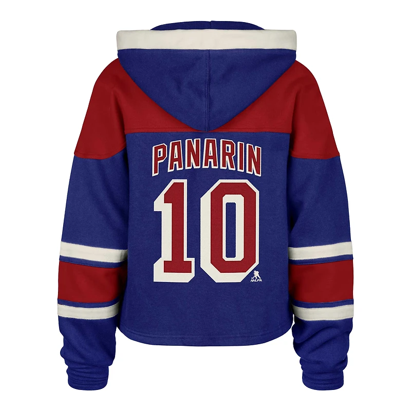Sweat à capuche court lacets Superior New York Rangers '47 Artemi Panarin bleu pour femme