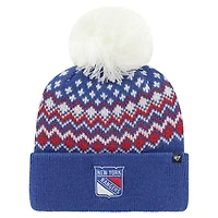 Bonnet en tricot à revers Elsa des New York Rangers '47 bleu pour femme avec pompon