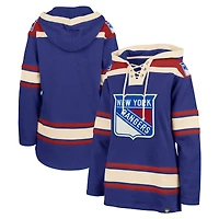 Women's '47  Blue New York Rangers Superior Lacer Pullover Hoodie