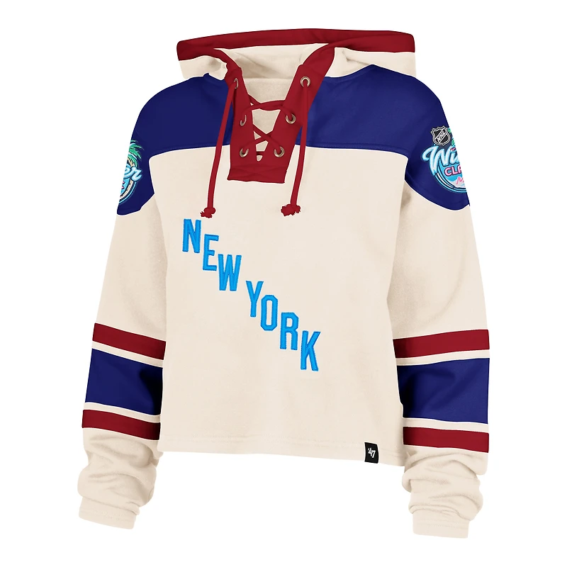 Sweat à capuche court Superior Lacer pour femme, couleur crème, New York Rangers, édition spéciale Classique hivernale 2026 de la LNH.