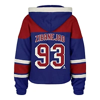 Women's '47 Mika Zibanejad Blue New York Rangers Superior Lacer Cropped Pullover Hoodie