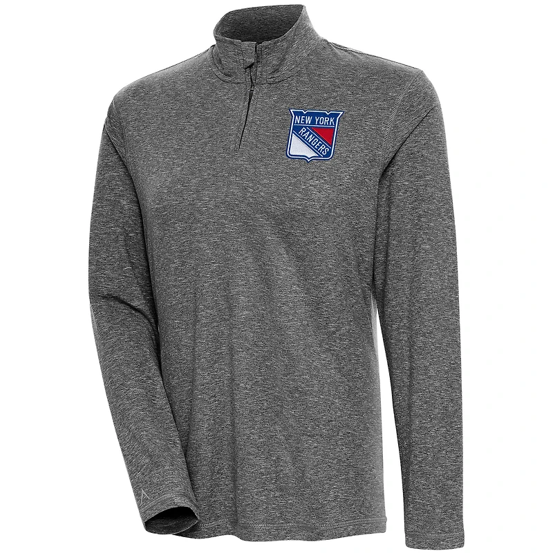 Women's Antigua Heather Black New York Rangers Confront Quarter-Zip Pullover Top