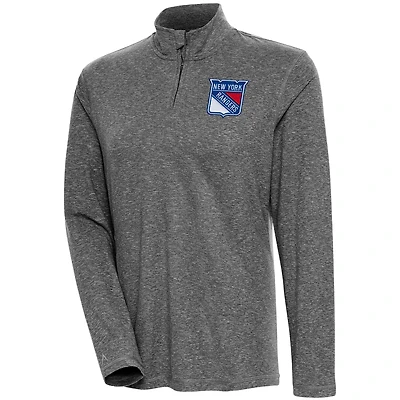 Women's Antigua  Heather Black New York Rangers Confront Quarter-Zip Pullover Top