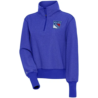 Women's Antigua Heather Blue New York Rangers Upgrade Half-Zip Pullover Top