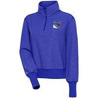 Women's Antigua Heather Blue New York Rangers Upgrade Half-Zip Pullover Top