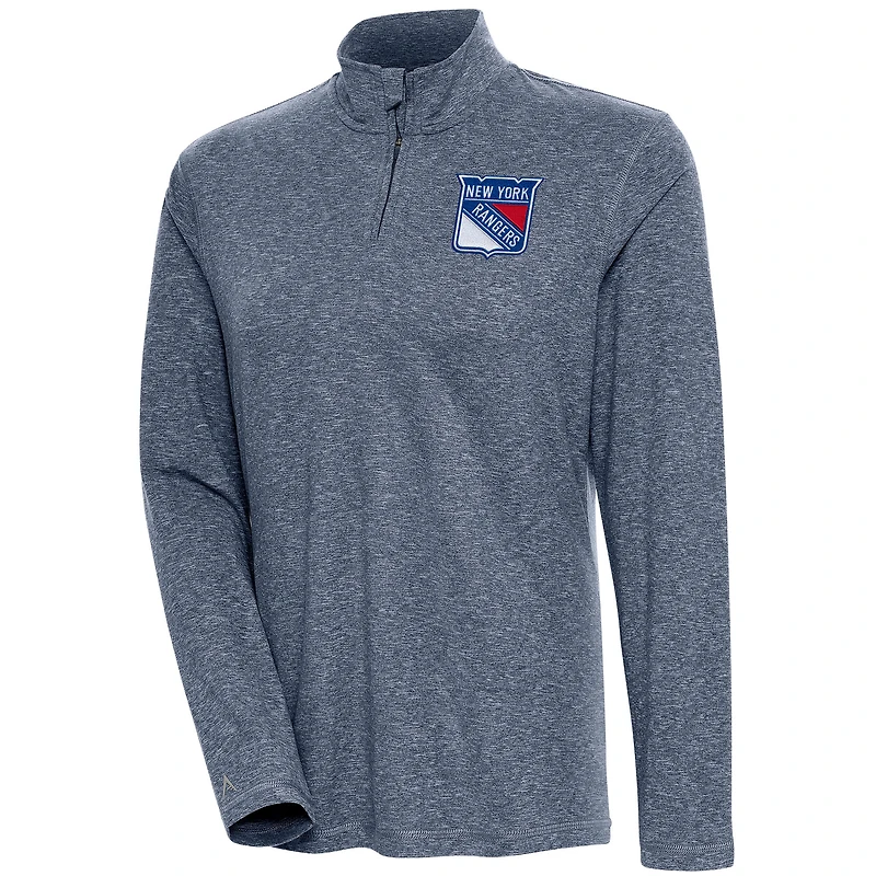 Women's Antigua Heather Navy New York Rangers Confront Quarter-Zip Pullover Top