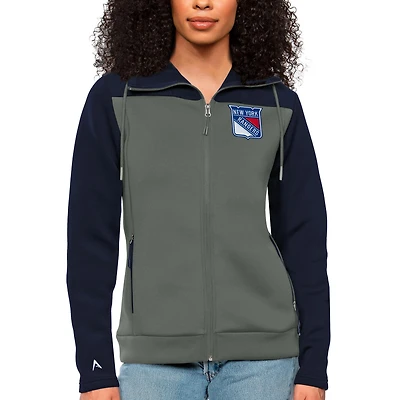 Women's Antigua Navy/Steel New York Rangers Protect Full-Zip Hoodie