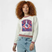 Sweat-shirt à col rond Champion crème pour femme, modèle New York Rangers Bold Laurels Reverse Weave Yarn.