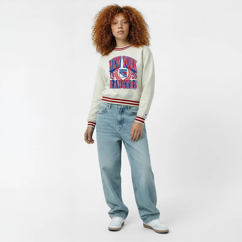 Women's Champion Cream New York Rangers Bold Laurels Reverse Weave Yarn Crewneck Sweatshirt