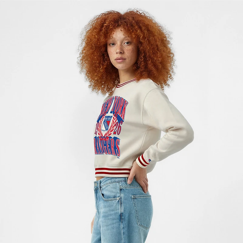 Women's Champion Cream New York Rangers Bold Laurels Reverse Weave Yarn Crewneck Sweatshirt