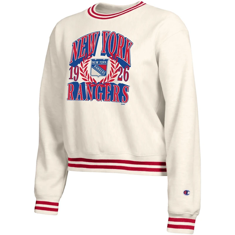 Women's Champion Cream New York Rangers Bold Laurels Reverse Weave Yarn Crewneck Sweatshirt