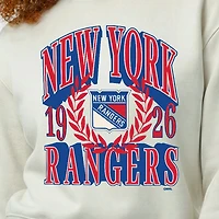 Sweat-shirt à col rond Champion crème pour femme, modèle New York Rangers Bold Laurels Reverse Weave Yarn.