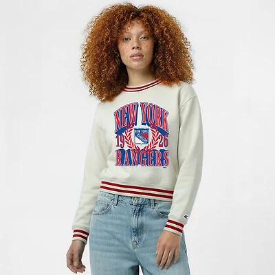 Women's Champion Cream New York Rangers Bold Laurels Reverse Weave Yarn Crewneck Sweatshirt