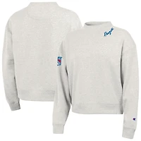 Women's Champion  Oatmeal New York Rangers Collar Script Triumph Fleece Crewneck Sweatshirt