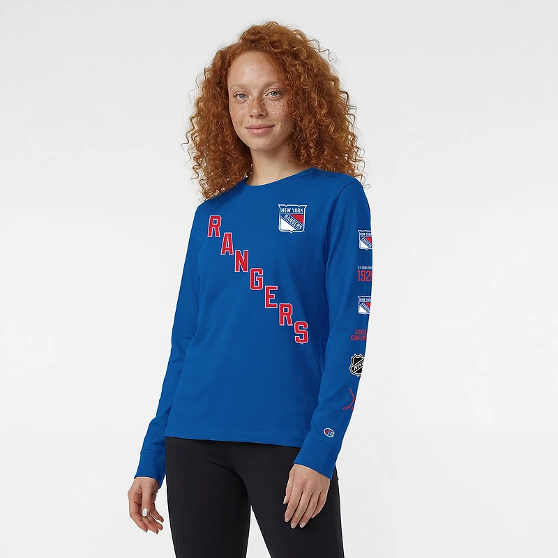 Women's Champion  Royal New York Rangers 2-Hit Long Sleeve T-Shirt