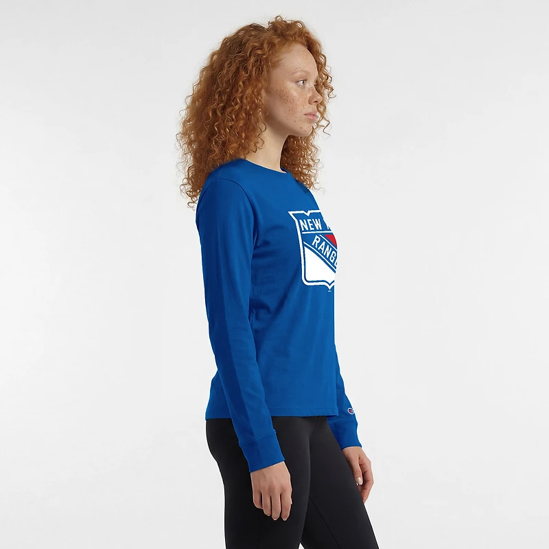Women's Champion Royal New York Rangers 2-Hit Long Sleeve T-Shirt