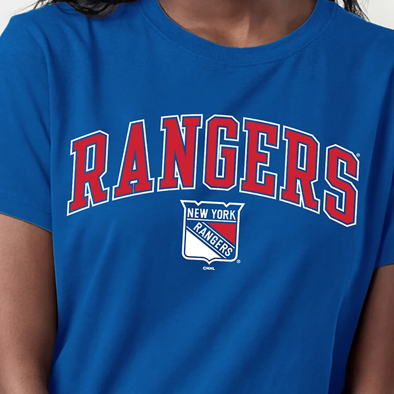 T-shirt Champion Royal New York Rangers pour femmes avec logo de la mascotte Arch