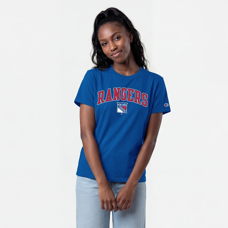 Women's Champion Royal New York Rangers Arch Mascot Logo T-Shirt