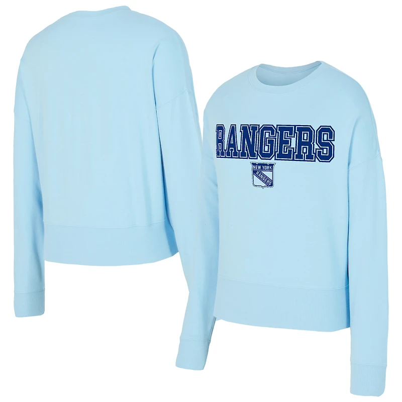 SweaTop à capuche bleu clair ton sur des Rangers de New York pour femme Concepts Sport
