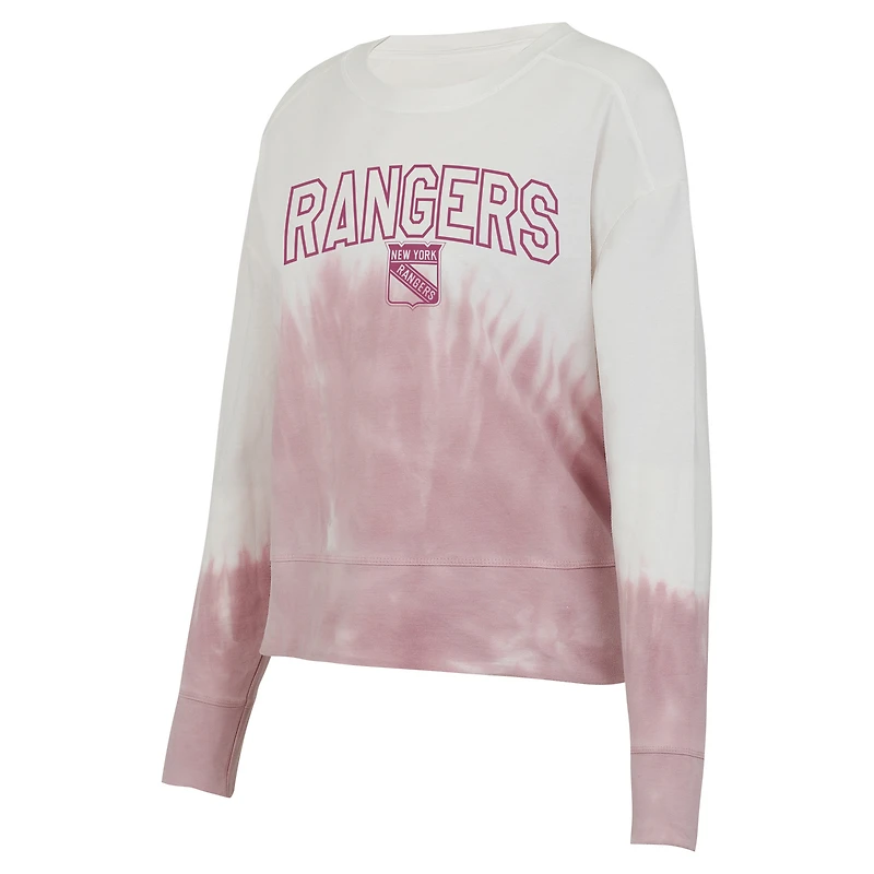 Haut à manches longues tie-dye rose/blanc New York Rangers Orchard pour femme Concepts Sport