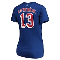 Fanatics pour femmes Alexis Lafrenière - T-shirt bleu à col en V avec nom et numéro de grande taille des Rangers New York