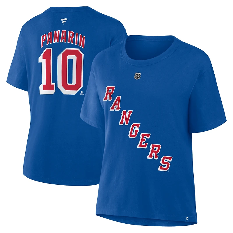 T-shirt Fanatics Artemi Panarin bleu authentique des Rangers de New York pour femmes avec nom et numéro Stack