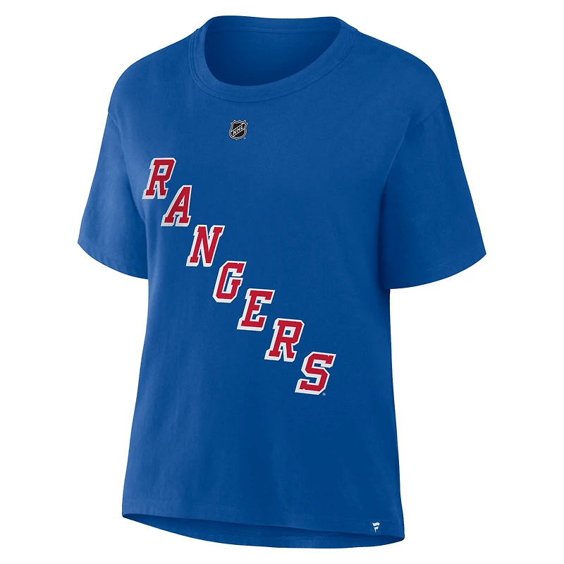 T-shirt Fanatics Artemi Panarin bleu authentique des Rangers de New York pour femmes avec nom et numéro Stack