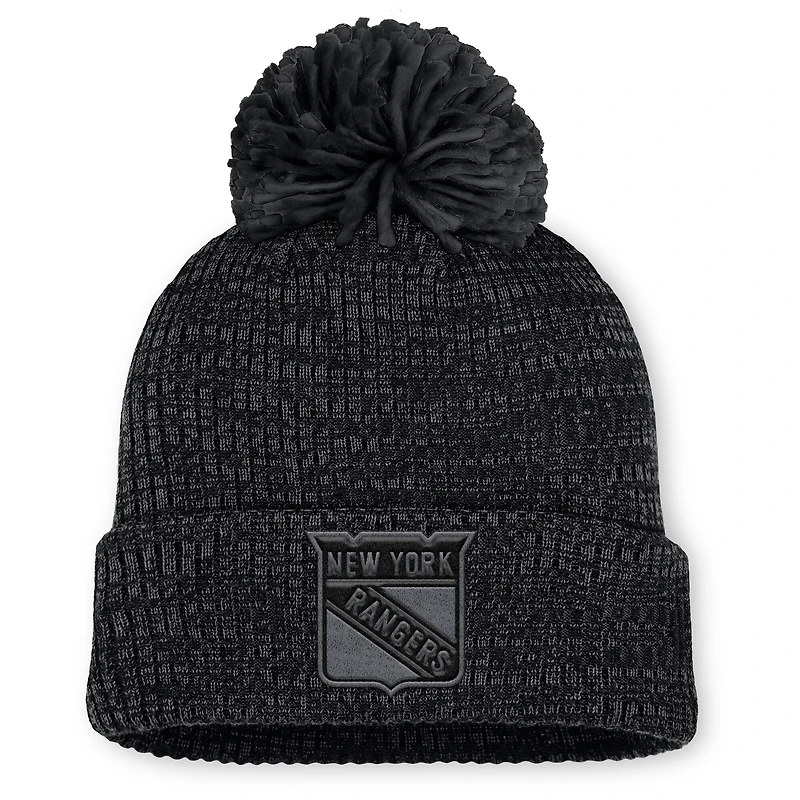 Women's Fanatics Black New York Rangers Authentic Pro Road Cuffed Knit Hat with Pom
