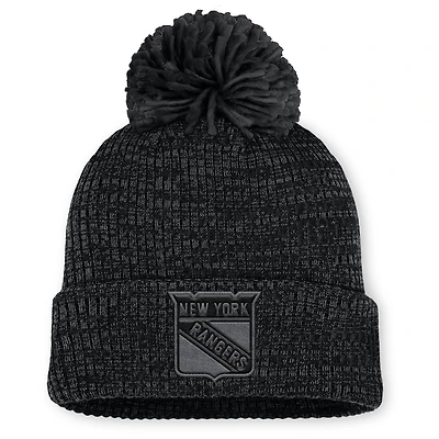 Women's Fanatics Black New York Rangers Authentic Pro Road Cuffed Knit Hat with Pom