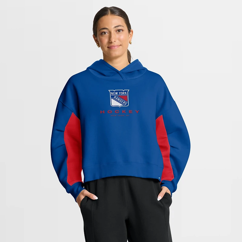 Sweat à capuche boxy bleu carreaux des Rangers de New York Fanatics pour femme