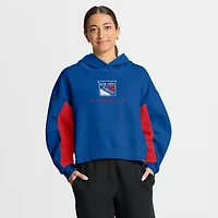 Sweat à capuche boxy bleu carreaux des Rangers de New York Fanatics pour femme