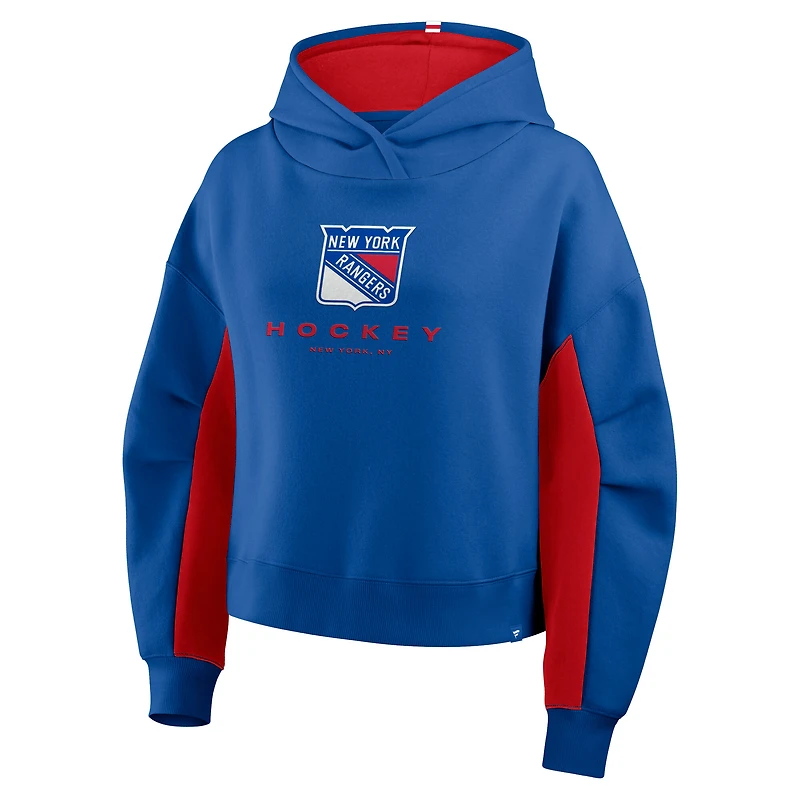 Sweat à capuche boxy bleu carreaux des Rangers de New York Fanatics pour femme