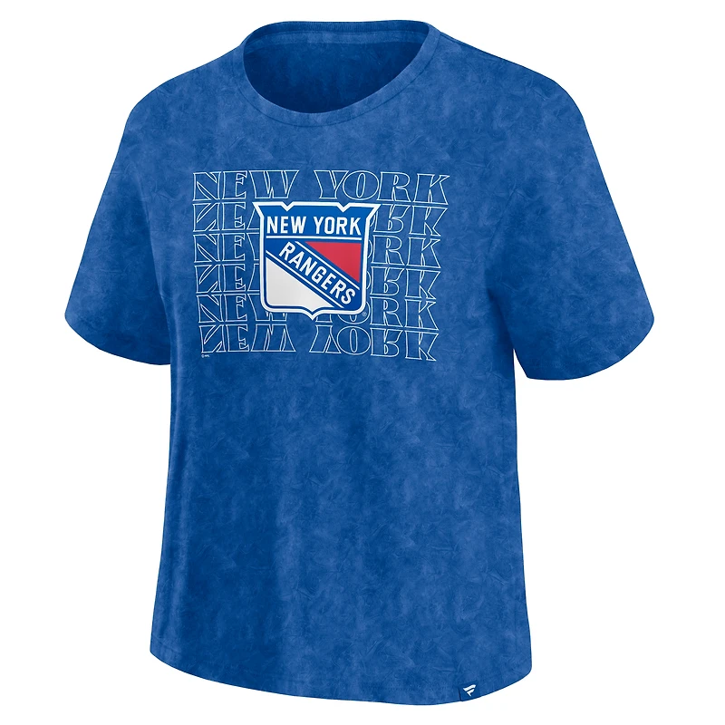 T-shirt délavé bleu fanatiques des Rangers de New York pour femme
