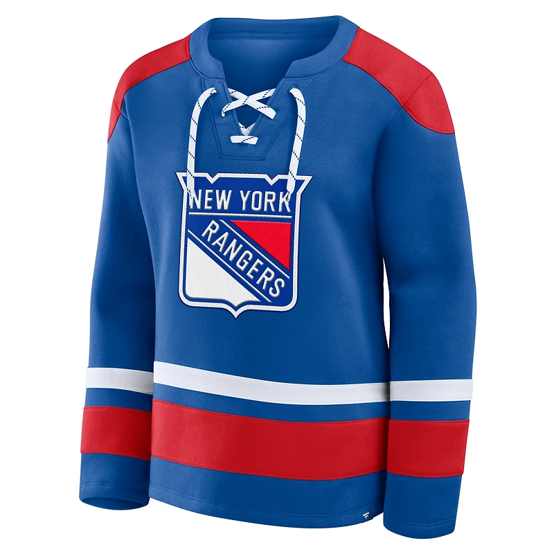 Women's Fanatics Blue New York Rangers Icing Long Sleeve Lace Up Sweatshirt