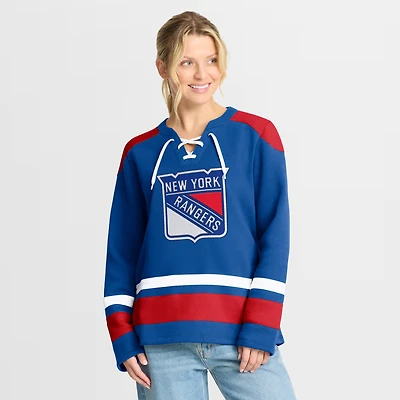 Women's Fanatics  Blue New York Rangers Icing Long Sleeve Lace Up Sweatshirt