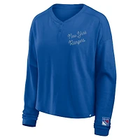 T-shirt Henley surdimensionné à manches longues All Out Effort pour femme Fanatics Blue New York Rangers