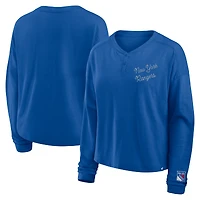 T-shirt Henley surdimensionné à manches longues All Out Effort pour femme Fanatics Blue New York Rangers