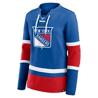 T-shirt à manches longues lacets Fanatics bleu New York Rangers Prime Time pour femme