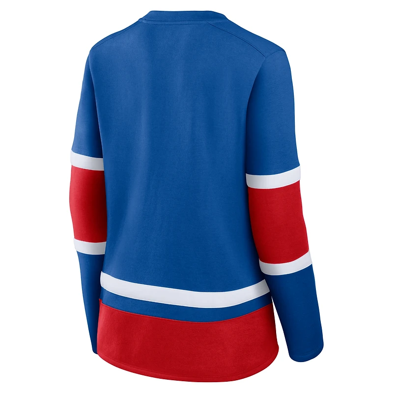 T-shirt à manches longues lacets Fanatics bleu New York Rangers Prime Time pour femme