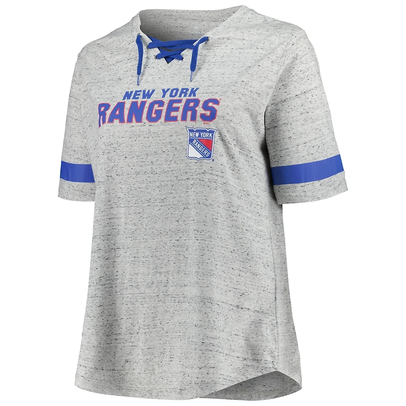 T-shirt à lacets grande taille Fanatics Heather Grey New York Rangers pour femmes