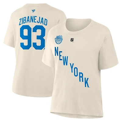Women's Fanatics Mika Zibanejad Beige New York Rangers 2026 NHL Winter Classic Authentic Stack Name & Number T-Shirt
