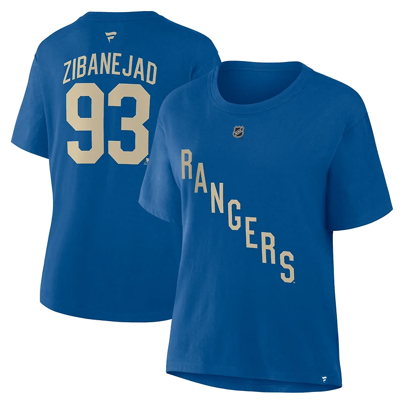 Women's Fanatics Mika Zibanejad Blue New York Rangers Authentic Stack Name & Number T-Shirt