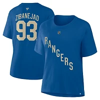 Women's Fanatics Mika Zibanejad Blue New York Rangers Authentic Stack Name & Number T-Shirt